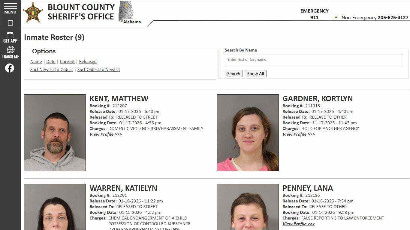 Inmate Roster - Released Inmates Booking Date Descending - Blount County Sheriff AL