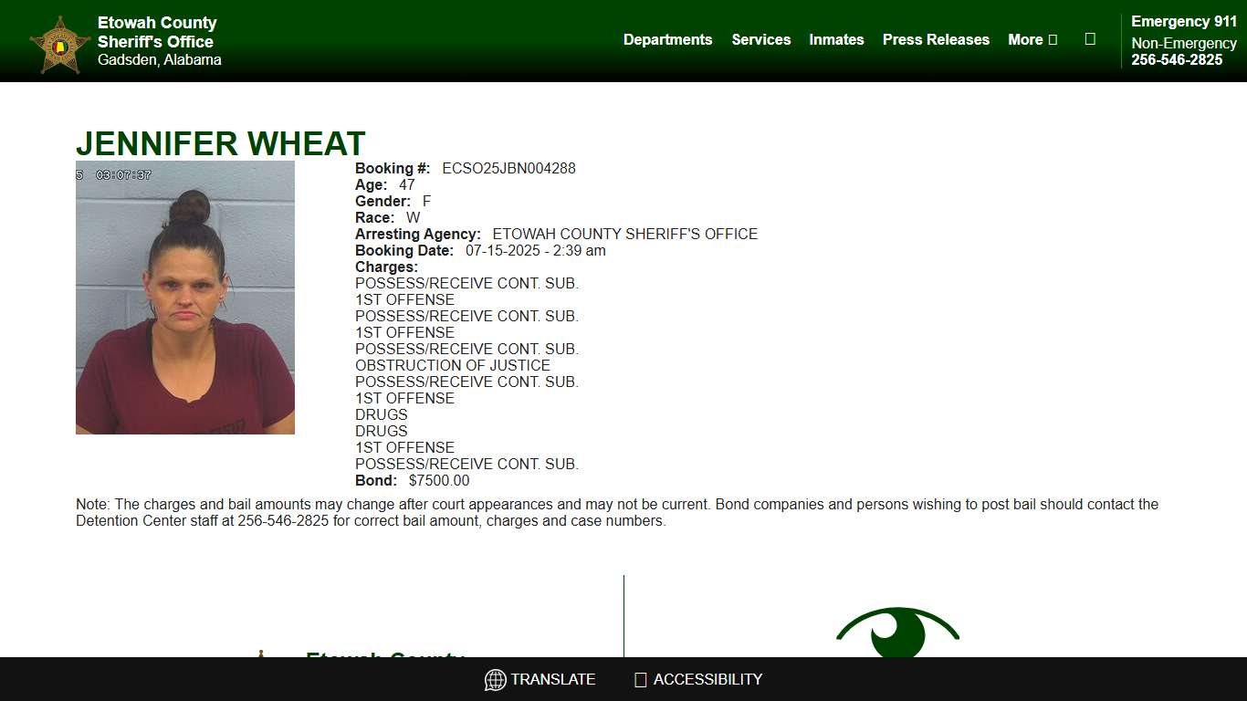 View Roster - JENNIFER WHEAT - Etowah County Sheriff's Office
