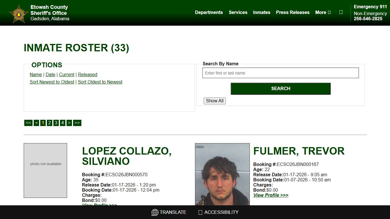 Inmate Roster - Released Inmates Booking Date Descending - Etowah County Sheriff's Office