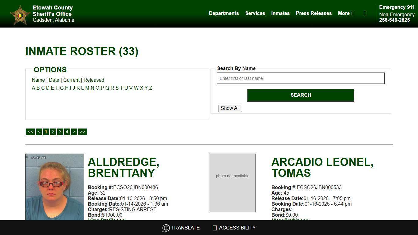 Inmate Roster - Released Inmates - Etowah County Sheriff's Office