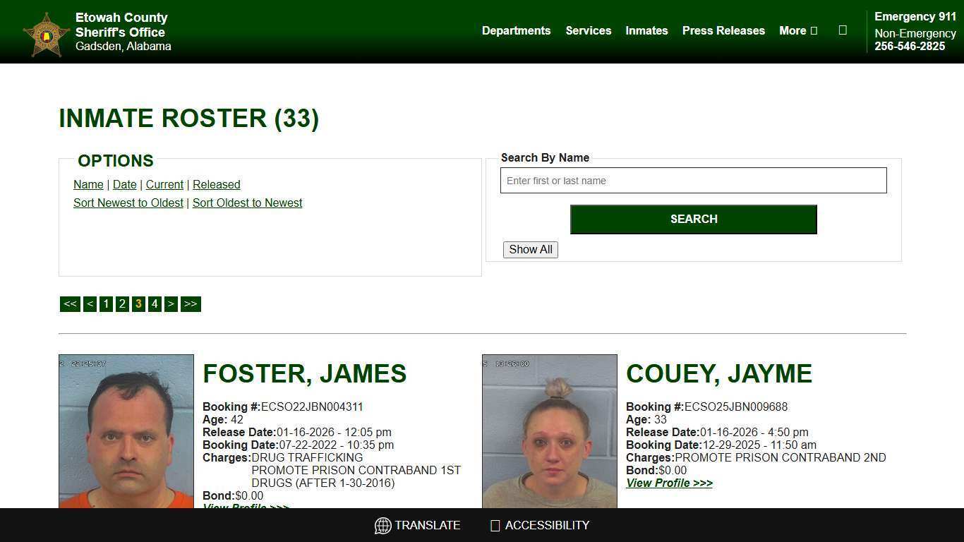 Inmate Roster - Page 3 Released Inmates Booking Date Ascending - Etowah County Sheriff's Office