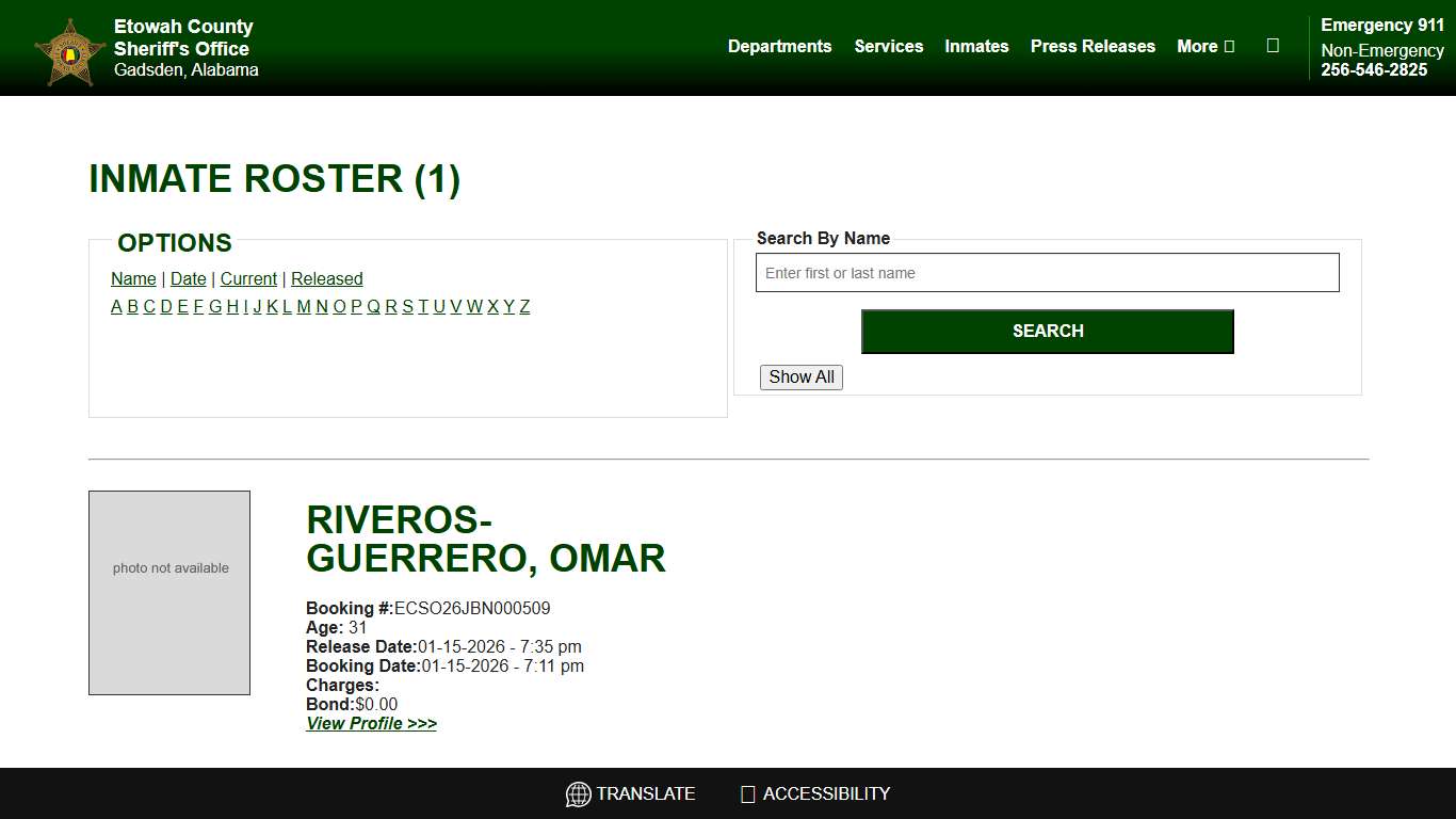 Inmate Roster - Released Inmates Alpha R - Etowah County Sheriff's Office