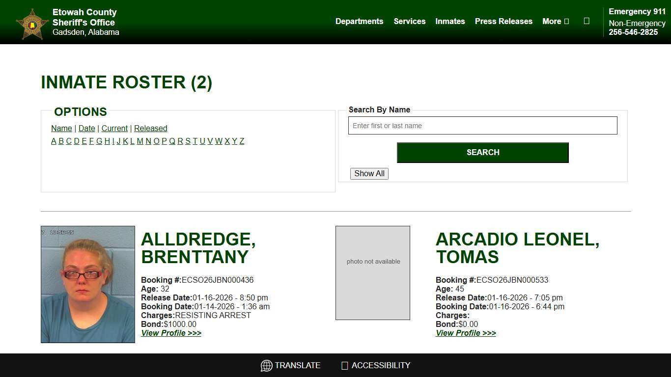 Inmate Roster - Released Inmates Alpha A - Etowah County Sheriff's Office